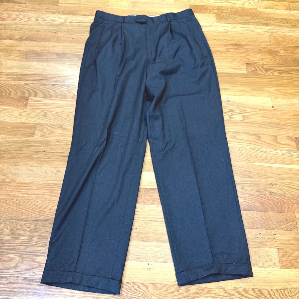 Zanella Duncan Mens Black 100% Virgin Wool Pleated Cuffed Dress Pants 34 Italy